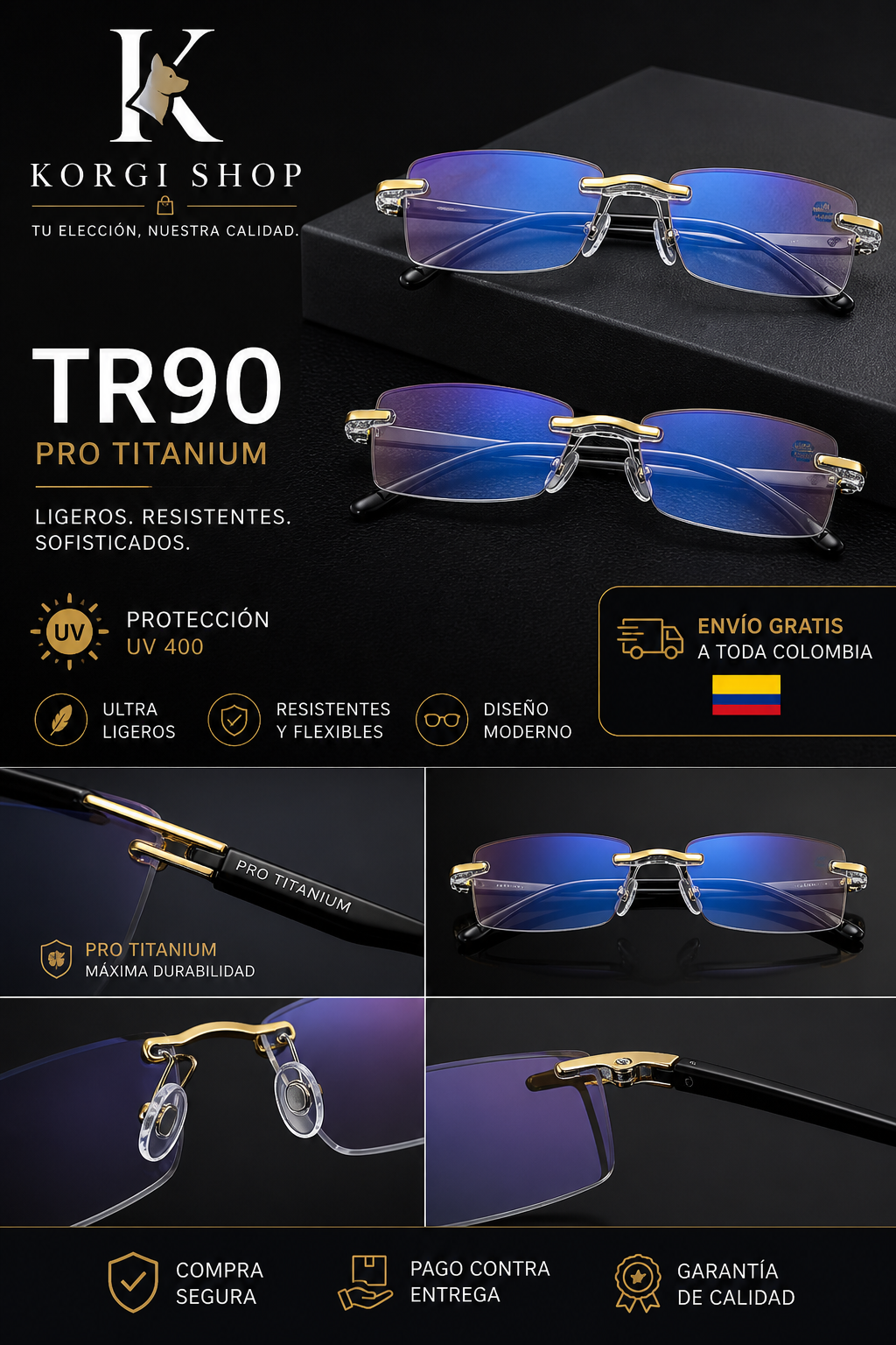 Gafas TR90 Pro Titanium FM! COMPRA 1 Y LLEVE 2 + Solo pagas cuando recibes el producto 🚚  Envío gratis.