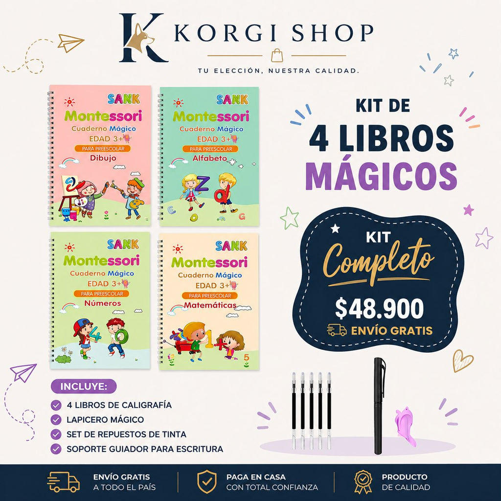 KIT DE 4 LIBROS MÁGICOS DE CALIGRAFÍA MONTESSORI + REGALOS + ENVÍO GRATIS Y PAGO CONTRA ENTREGA